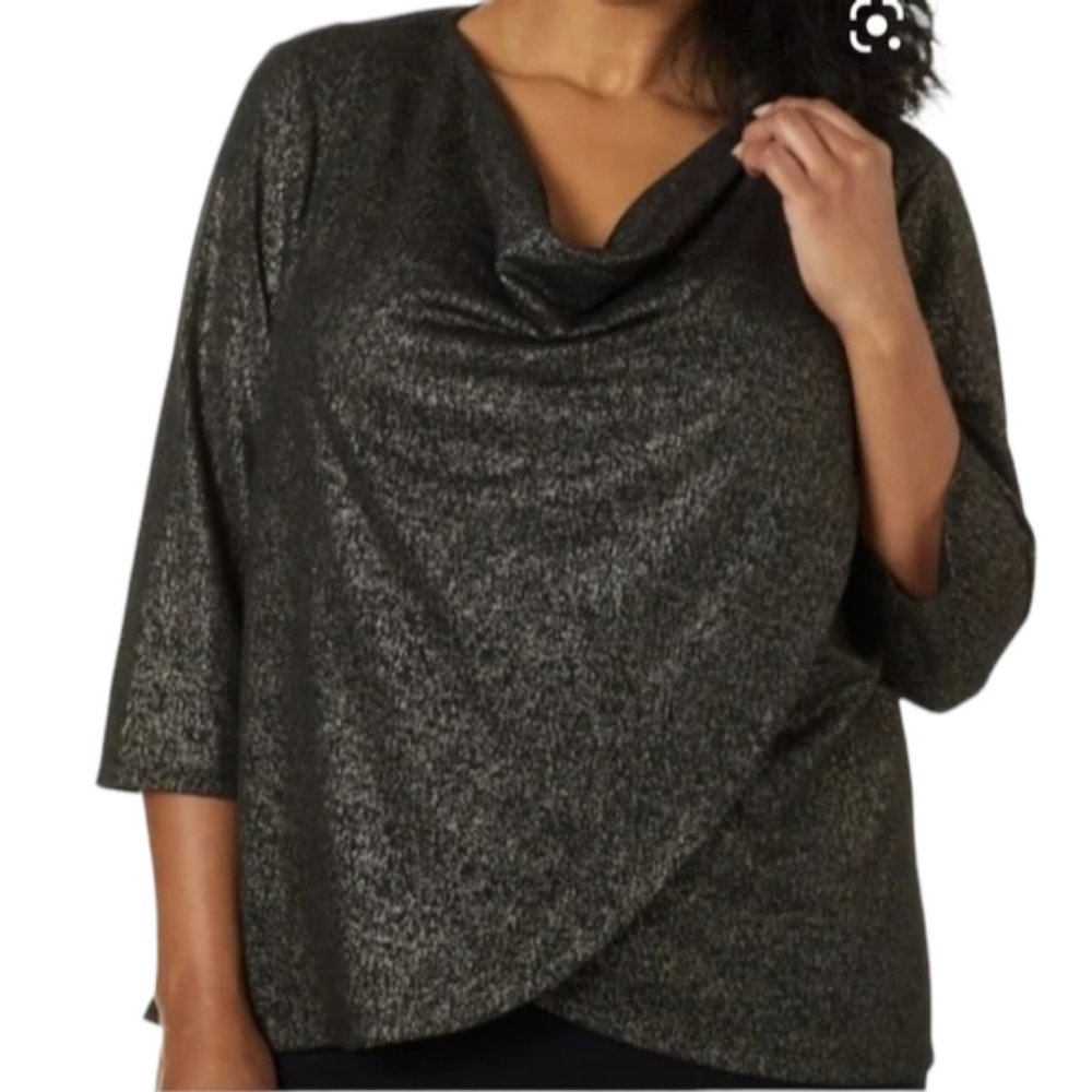 Zac & Rachel Faux Wrap 3/4 Sleeve Blouse Shirt Top Women's 1X